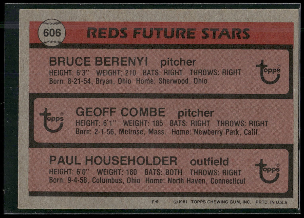1981 Topps #606 (Bruce Berenyi / Geoff Combe / Paul Householder)