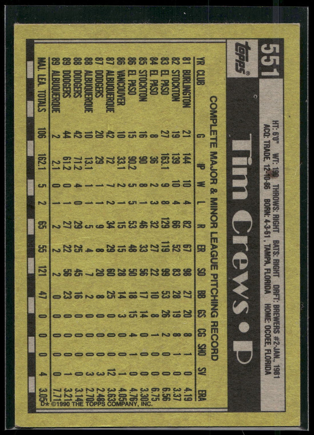 1990 Topps #551 Tim Crews
