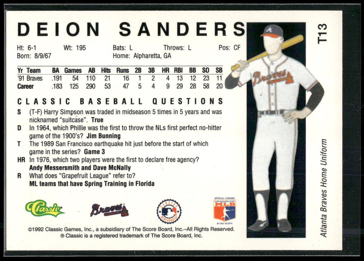 1992 Classic II #T13 Deion Sanders