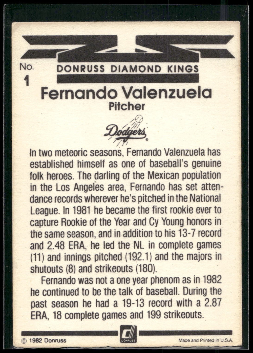 1983 Donruss #1 Fernando Valenzuela