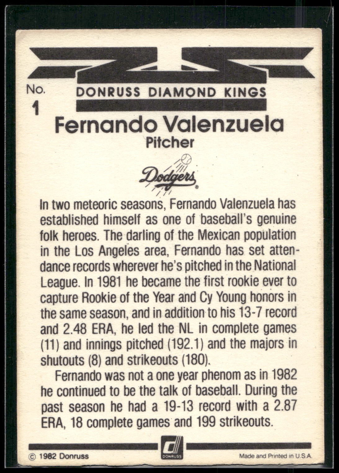 1983 Donruss #1 Fernando Valenzuela