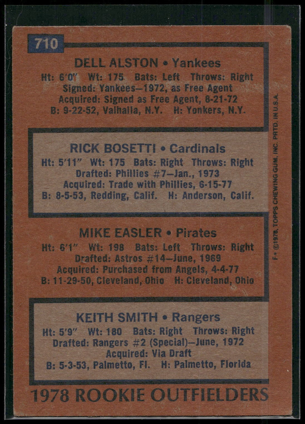 1978 Topps #710 (Dell Alston / Rick Bosetti / Mike Easler / Keith Smith)