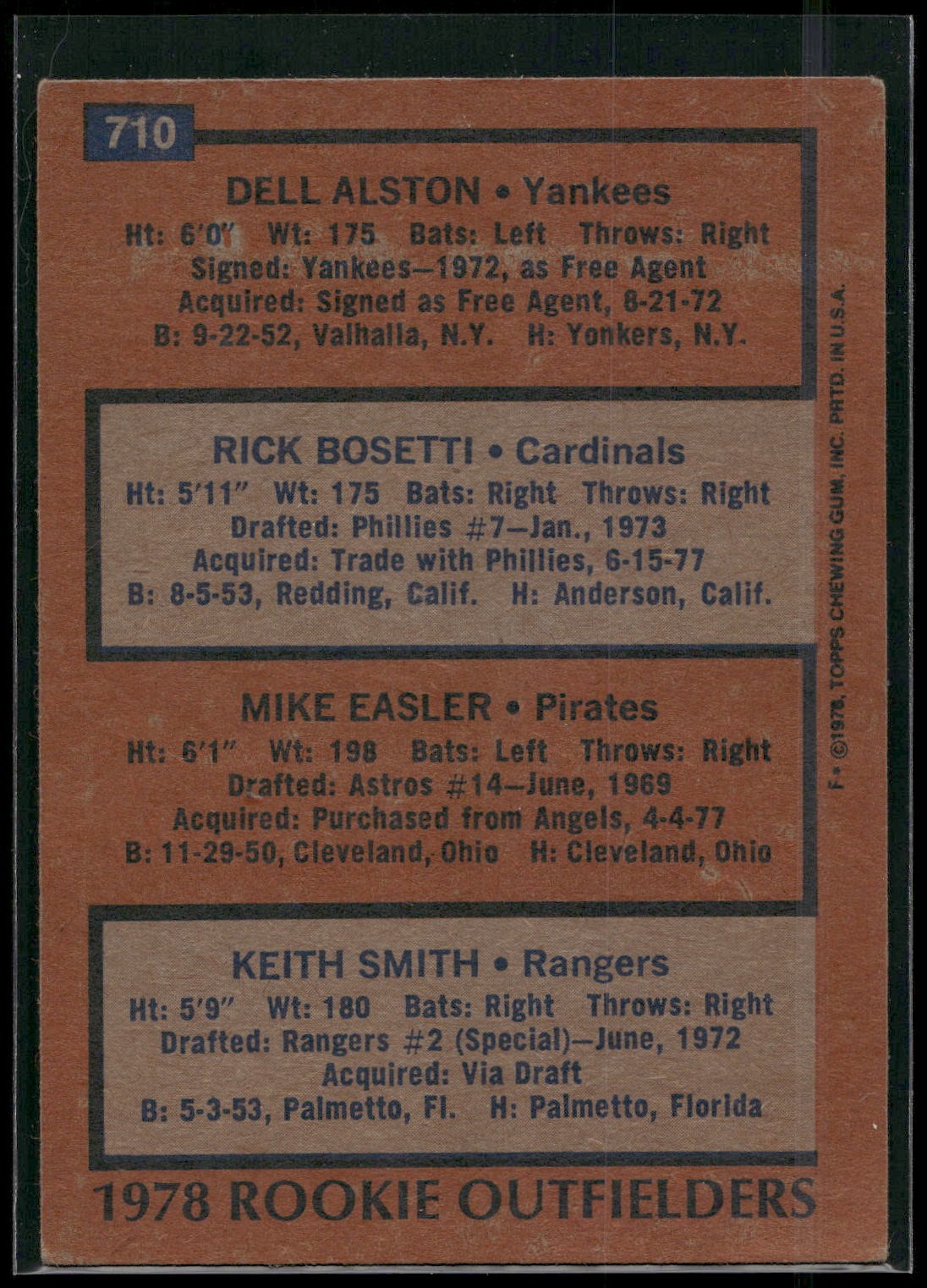 1978 Topps #710 (Dell Alston / Rick Bosetti / Mike Easler / Keith Smith)