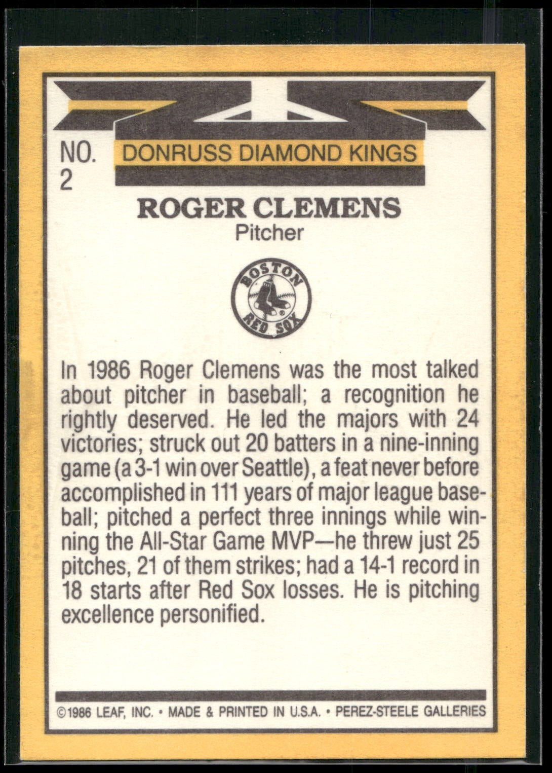 1987 Leaf #2 Roger Clemens