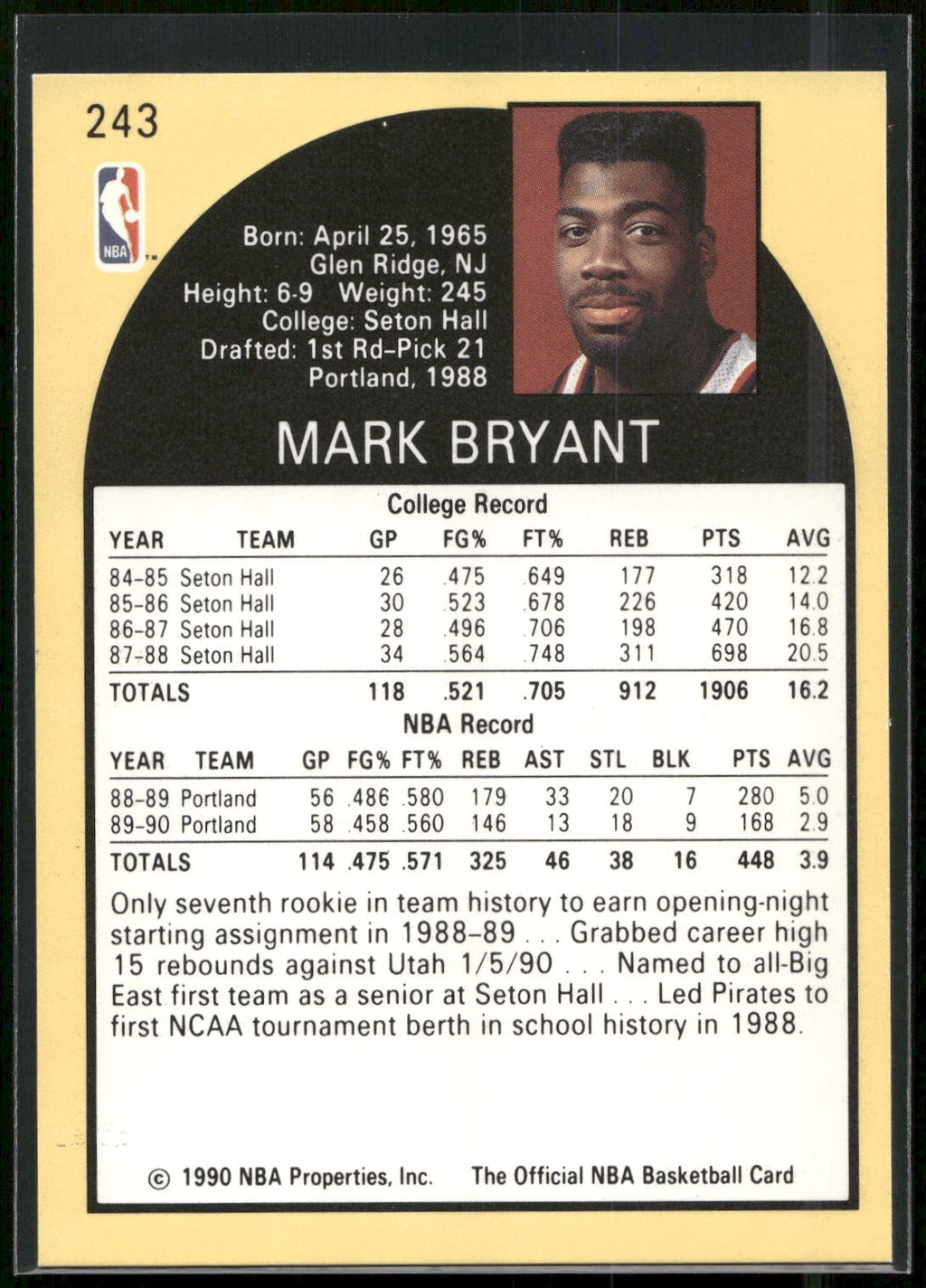 1990-91 Hoops #243 Mark Bryant