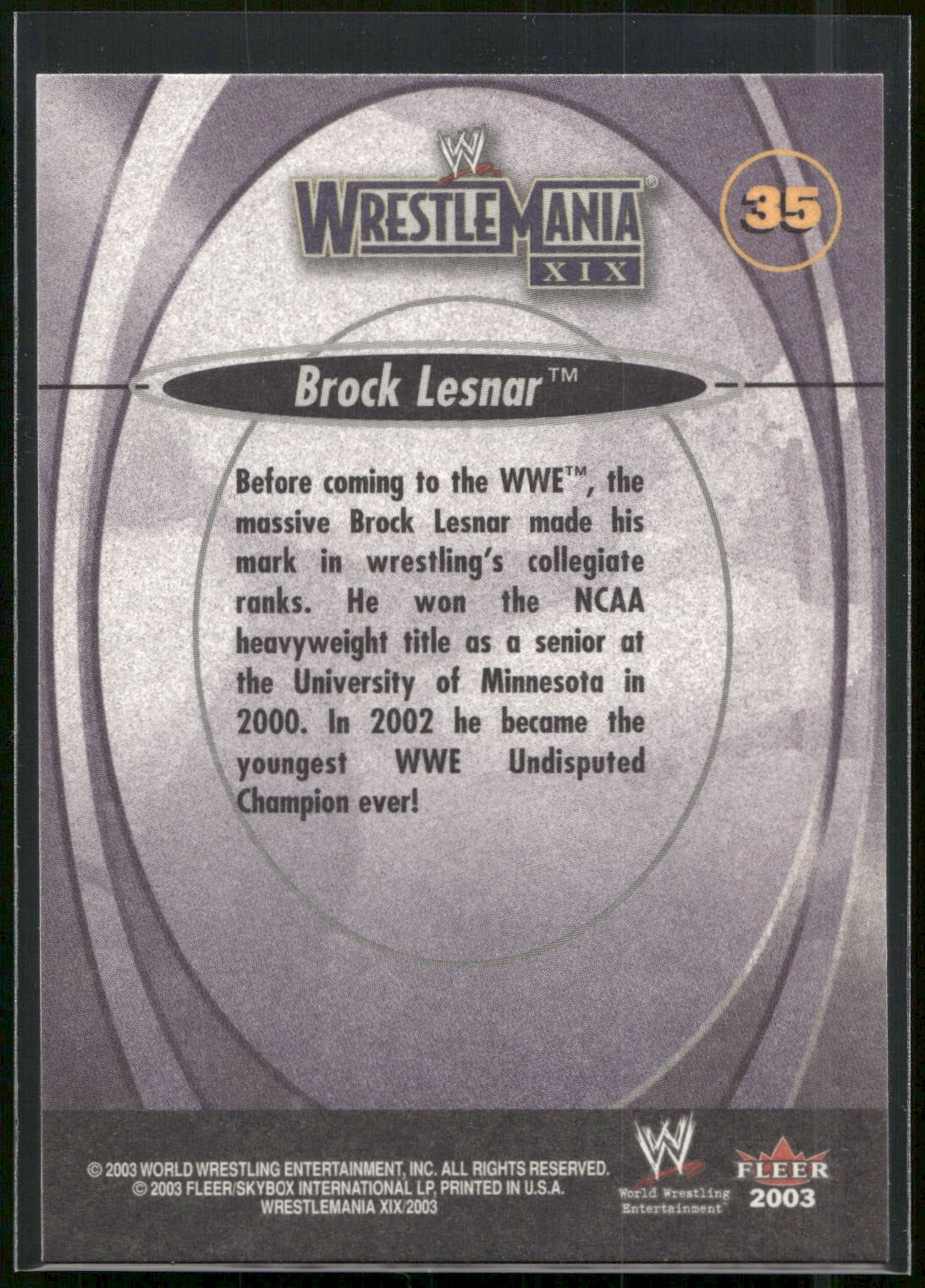 2003 Fleer WWE WrestleMania XIX #35 Brock Lesnar