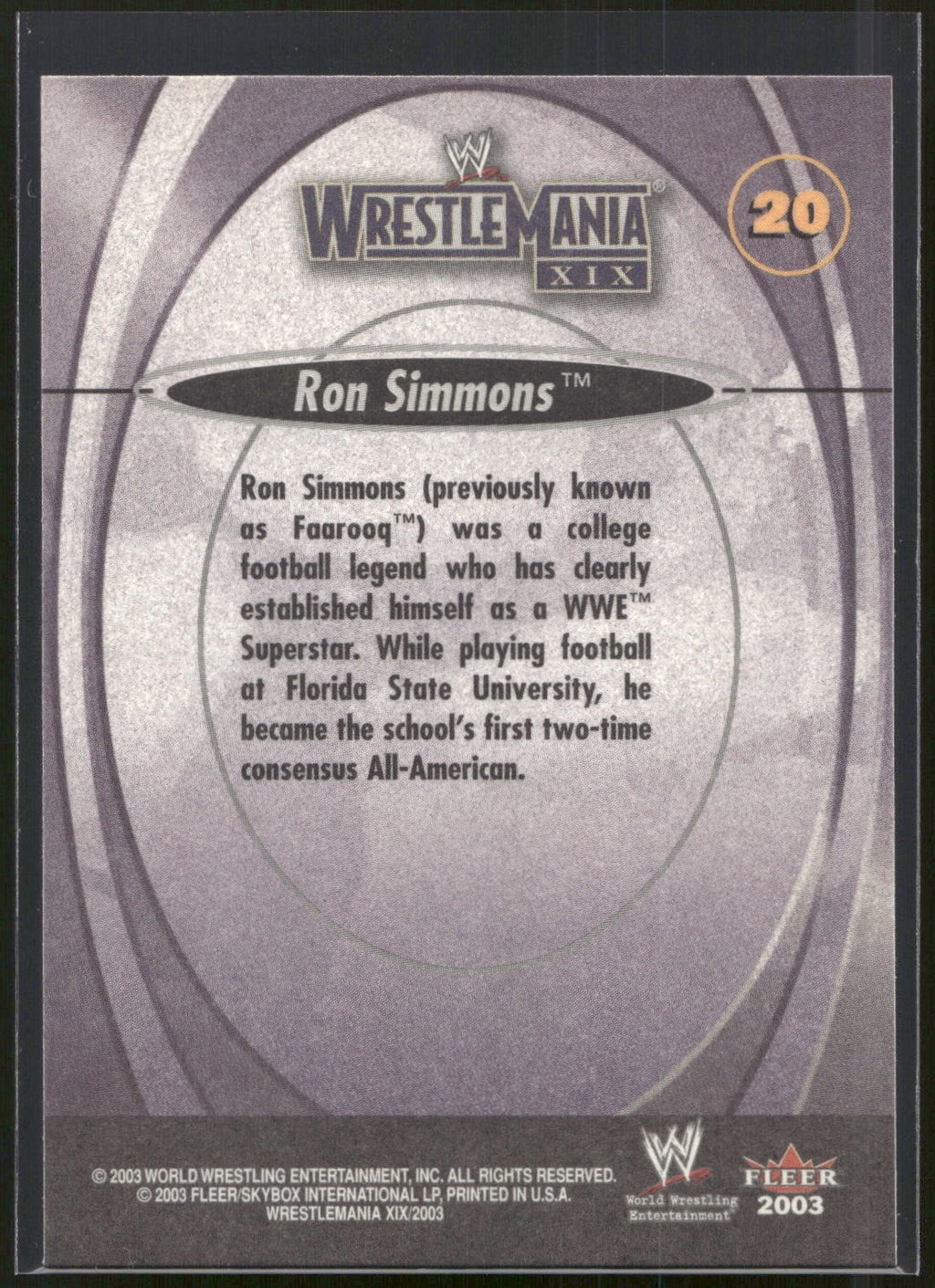 2003 Fleer WWE WrestleMania XIX #20 Ron Simmons