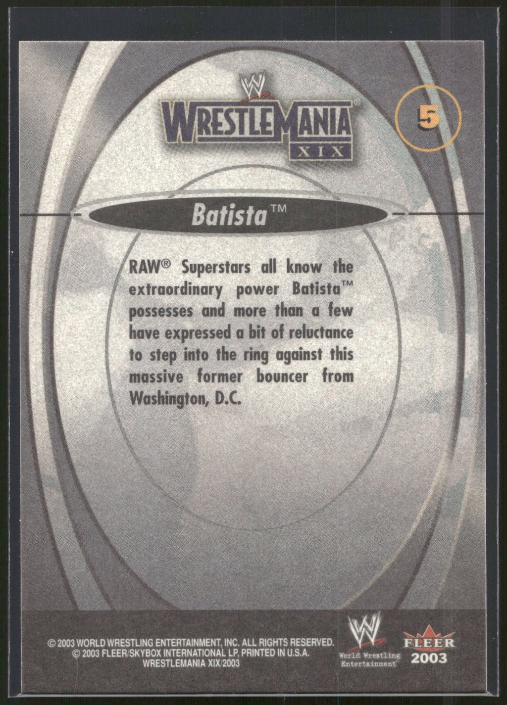 2003 Fleer WWE WrestleMania XIX #5 Batista