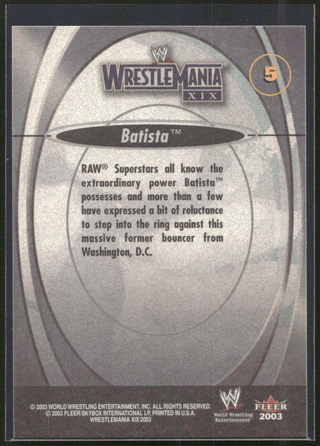 2003 Fleer WWE WrestleMania XIX #5 Batista