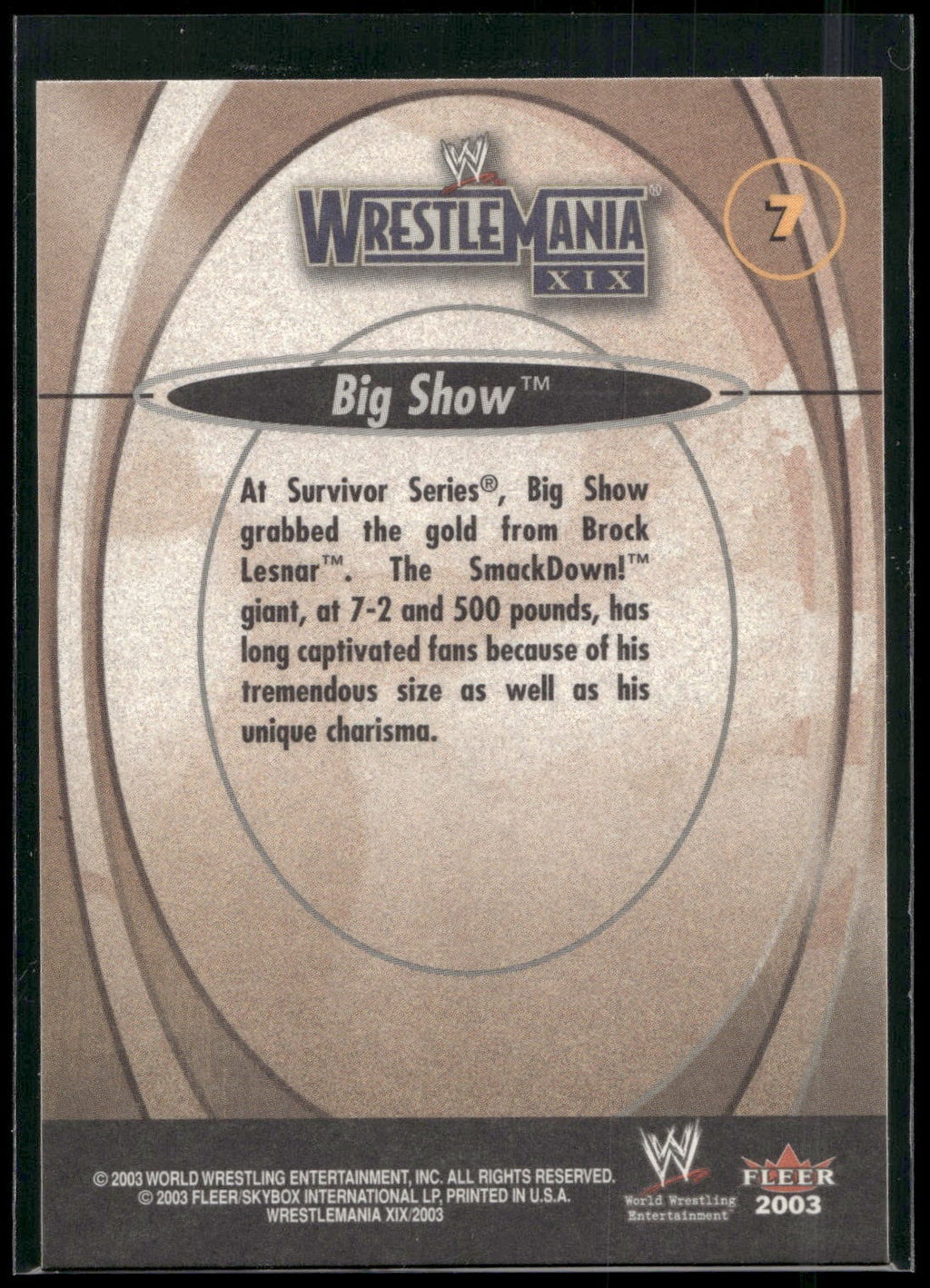 2003 Fleer WWE WrestleMania XIX #7 Big Show