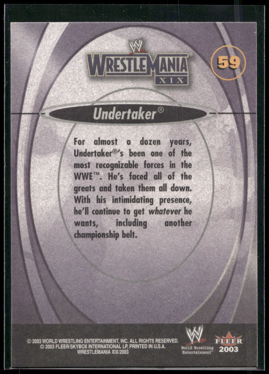 2003 Fleer WWE WrestleMania XIX #59 Undertaker