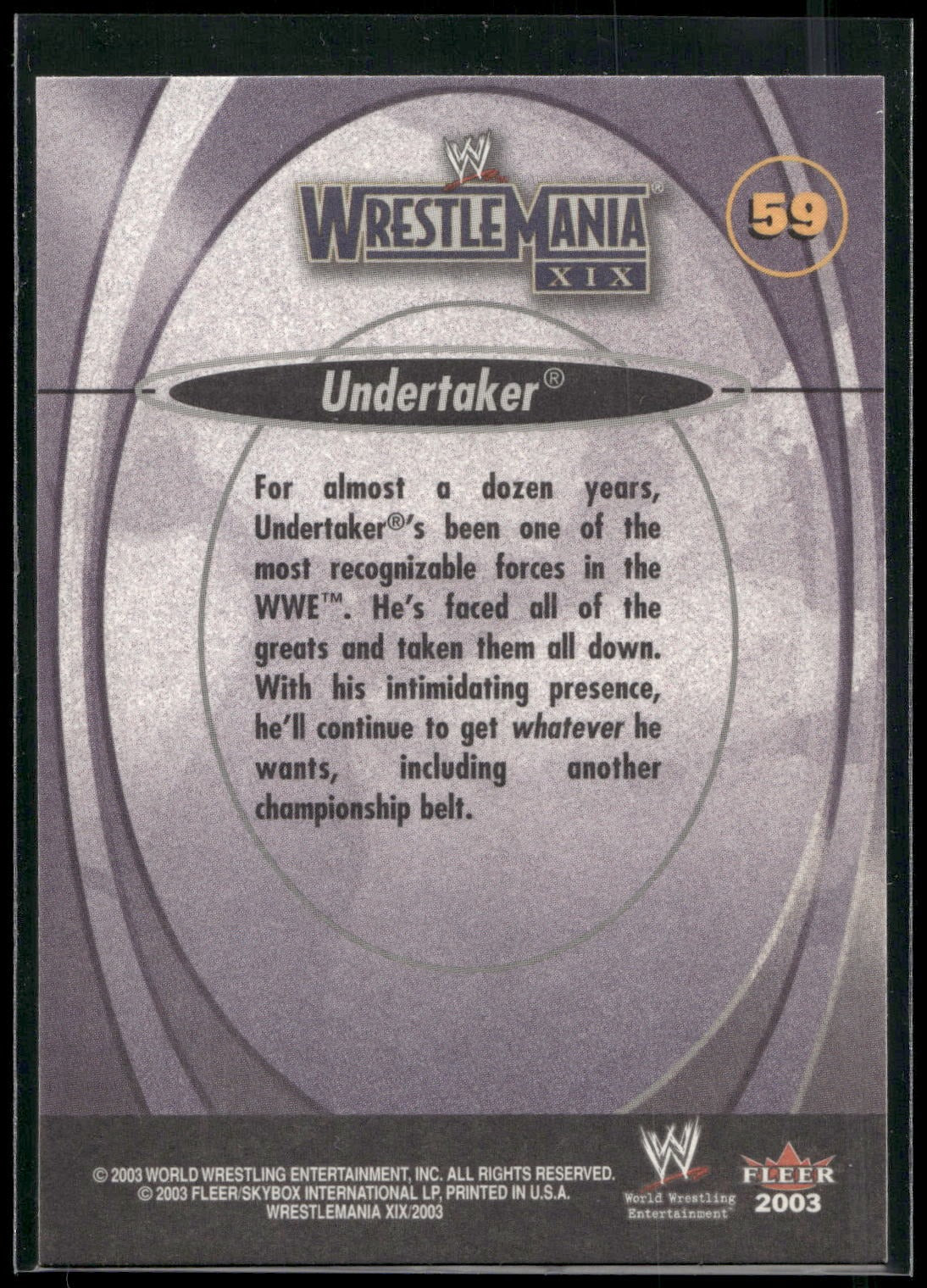 2003 Fleer WWE WrestleMania XIX #59 Undertaker