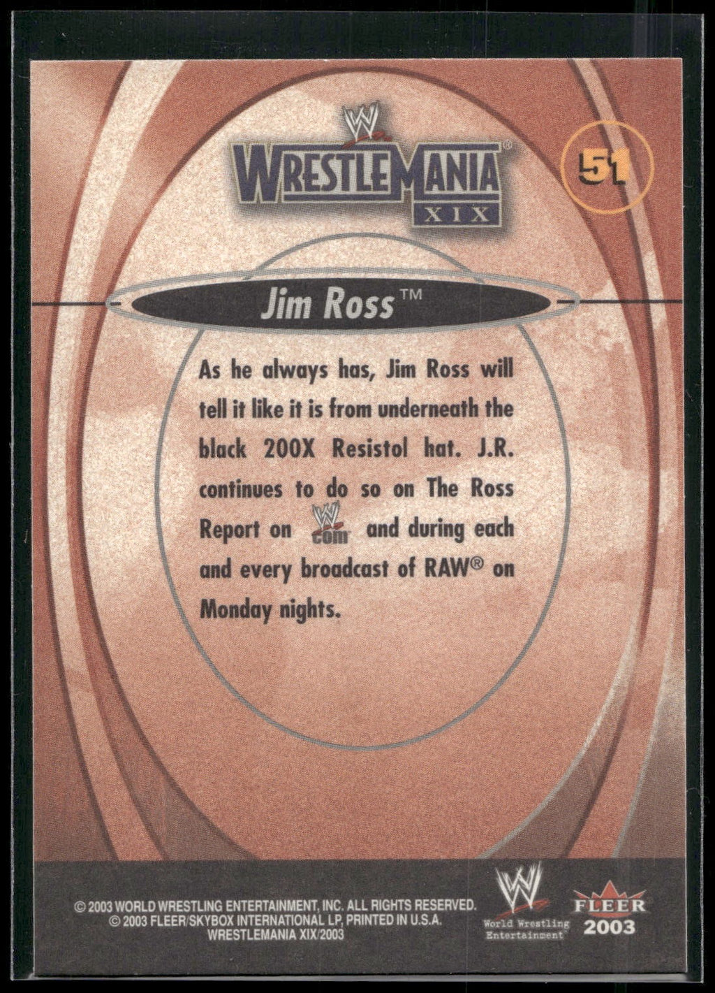 2003 Fleer WWE WrestleMania XIX #51 Jim Ross