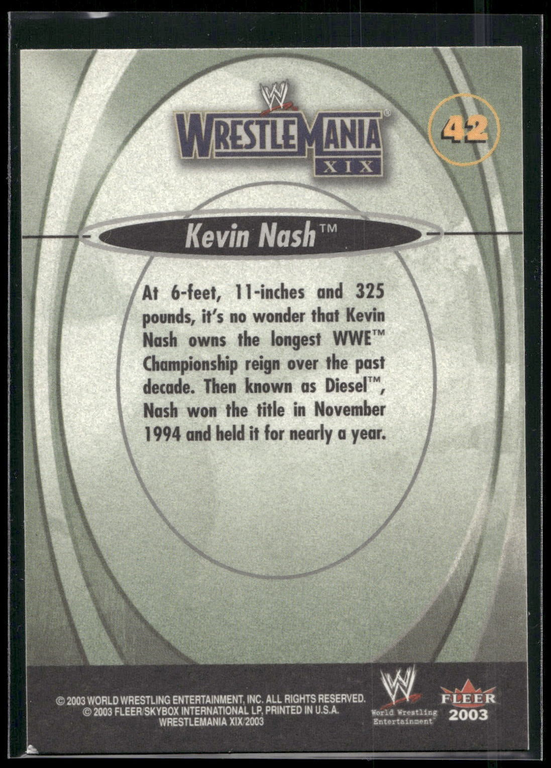 2003 Fleer WWE WrestleMania XIX #42 Kevin Nash