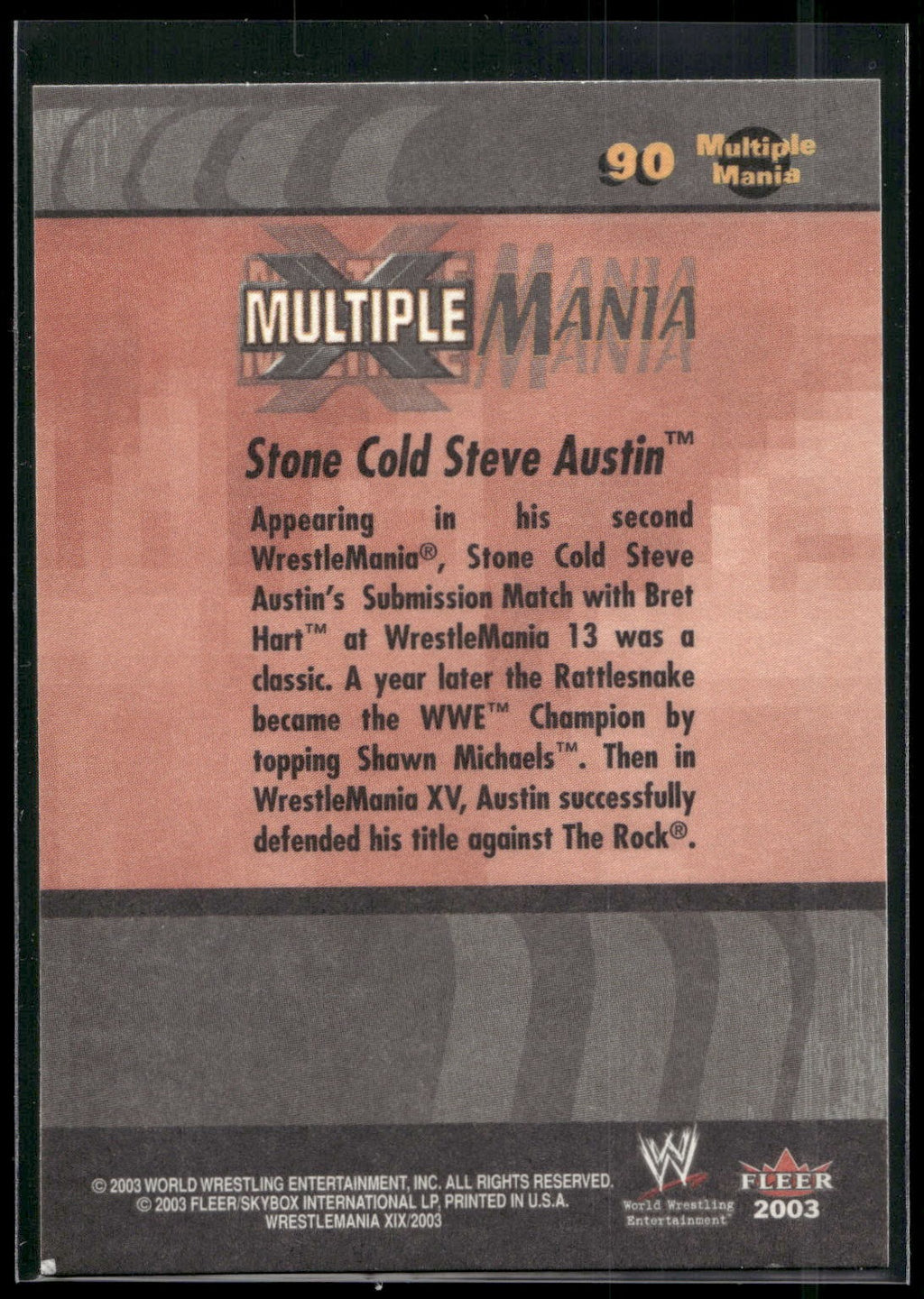 2003 Fleer WWE WrestleMania XIX #90 Stone Cold Steve Austin