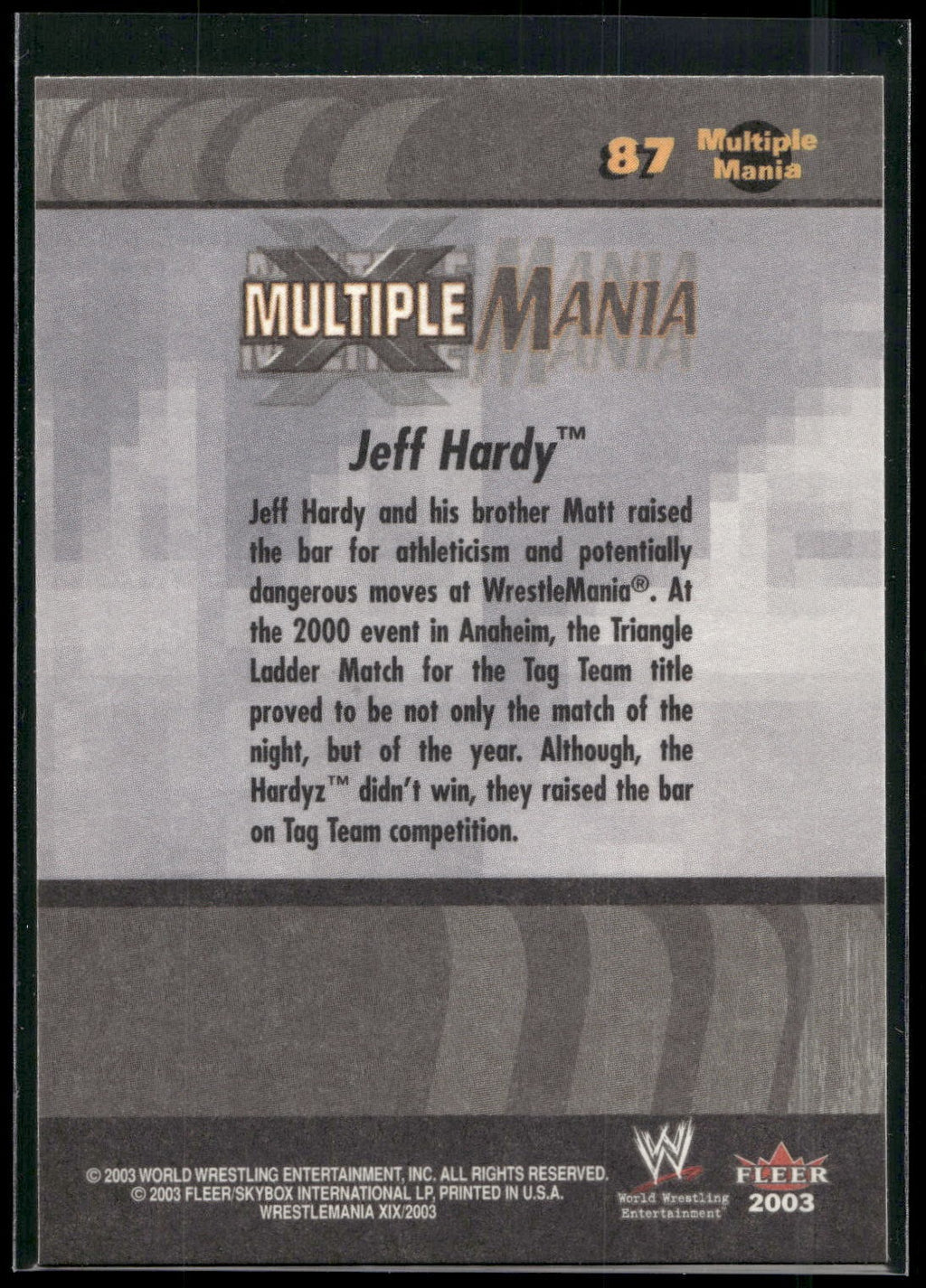 2003 Fleer WWE WrestleMania XIX #87 Jeff Hardy