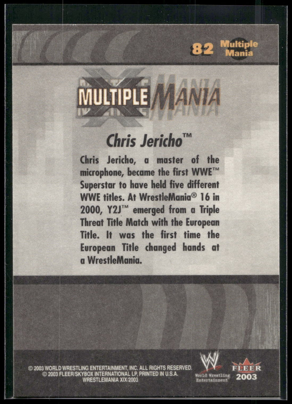2003 Fleer WWE WrestleMania XIX #82 Chris Jericho