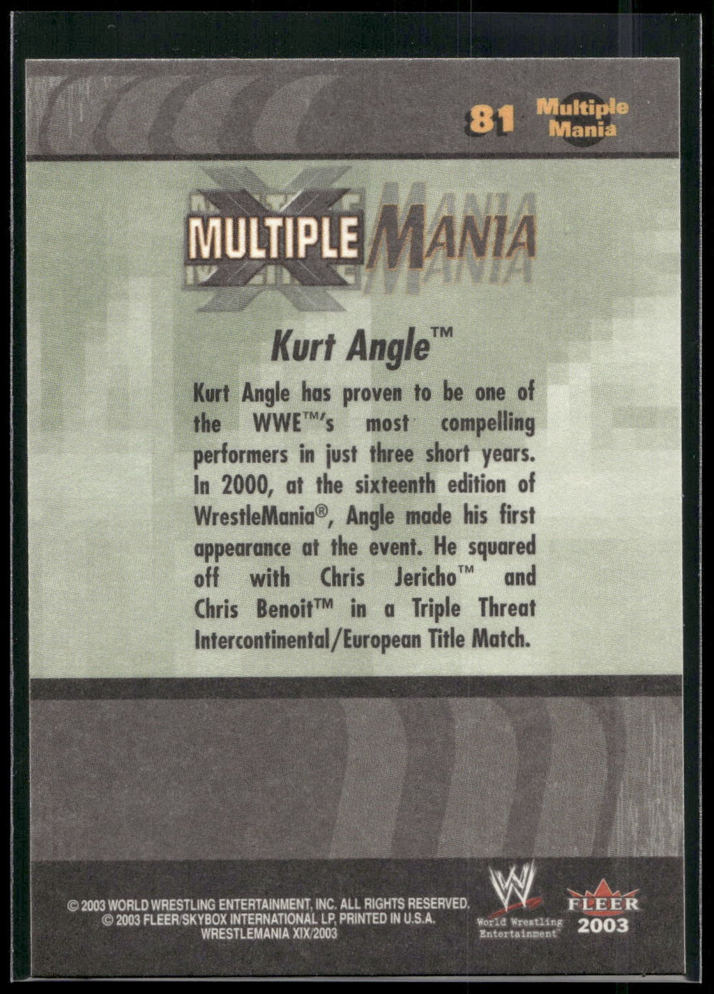 2003 Fleer WWE WrestleMania XIX #81 Kurt Angle