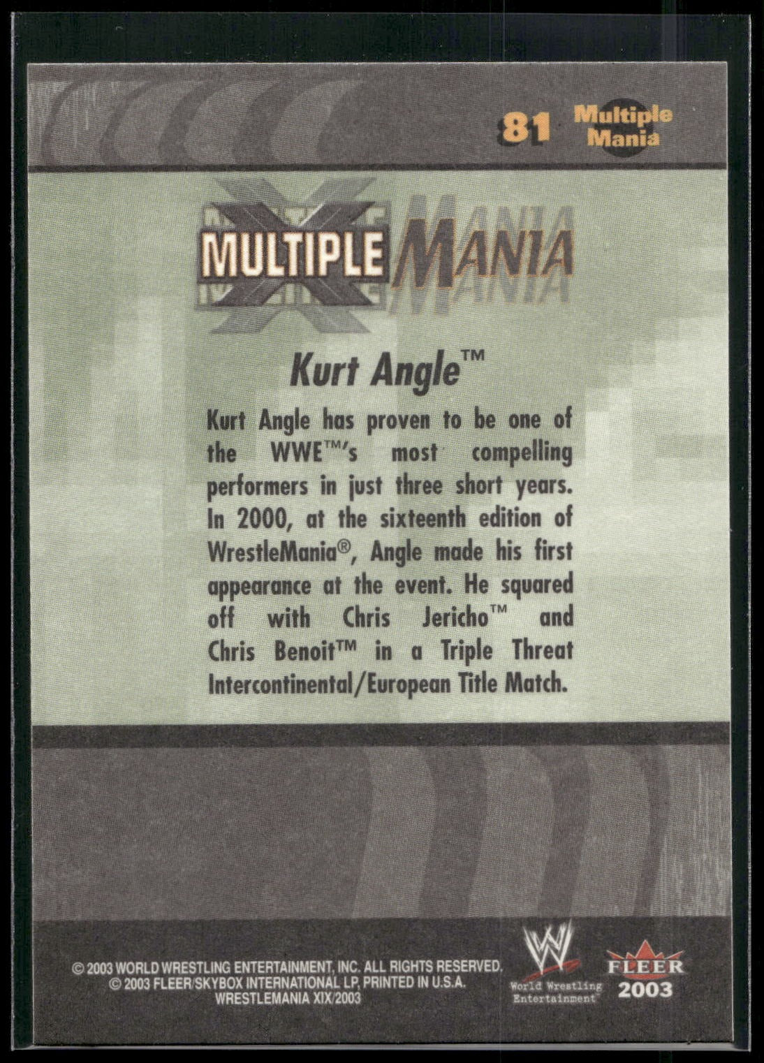 2003 Fleer WWE WrestleMania XIX #81 Kurt Angle