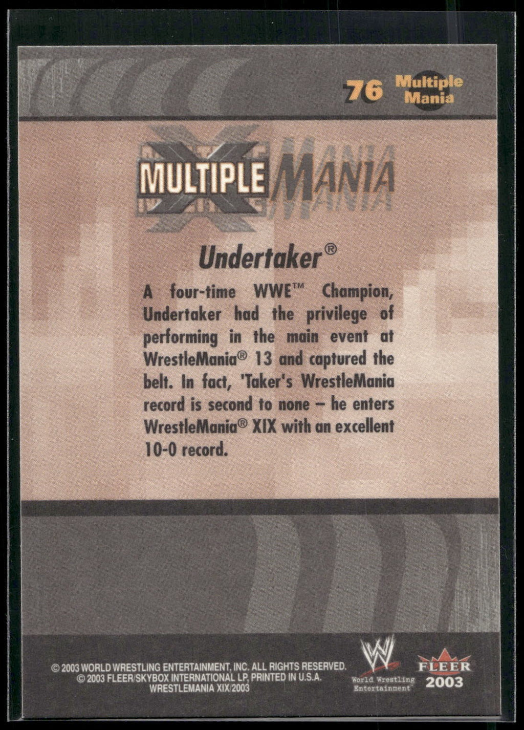 2003 Fleer WWE WrestleMania XIX #76 Undertaker