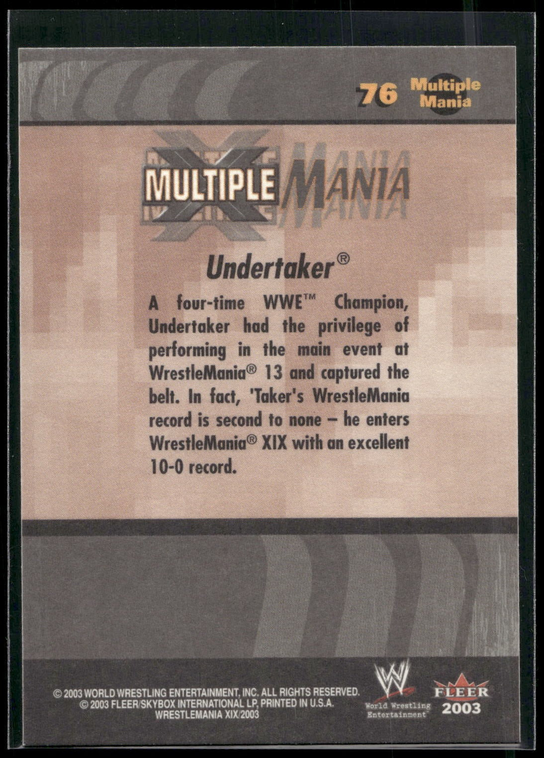 2003 Fleer WWE WrestleMania XIX #76 Undertaker
