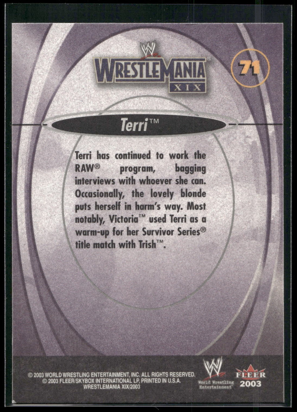 2003 Fleer WWE WrestleMania XIX #71 Terri