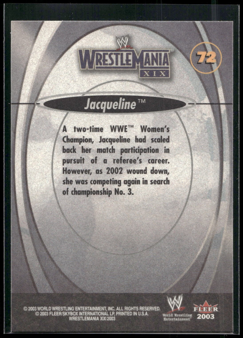 2003 Fleer WWE WrestleMania XIX #72 Jacqueline