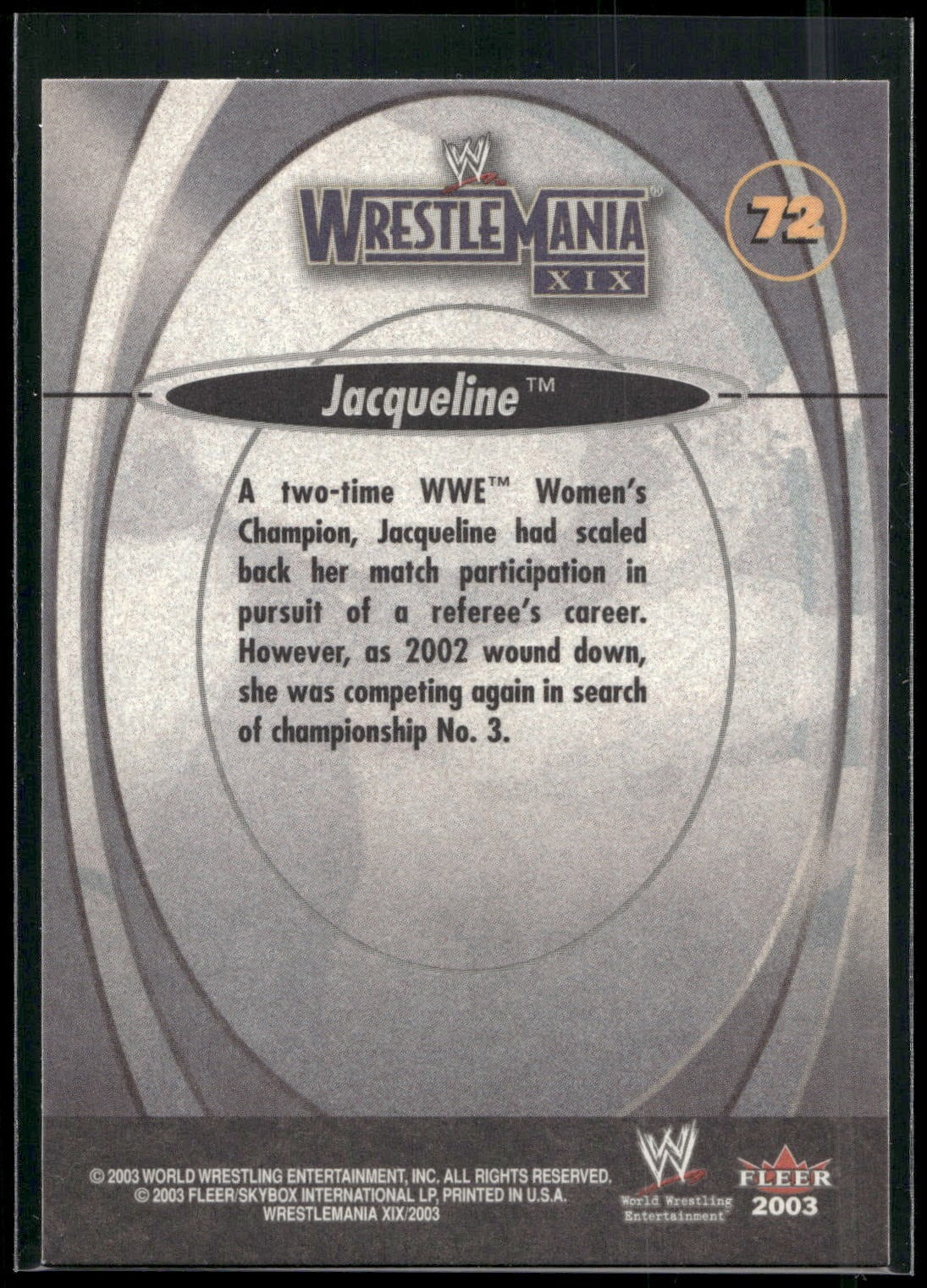 2003 Fleer WWE WrestleMania XIX #72 Jacqueline