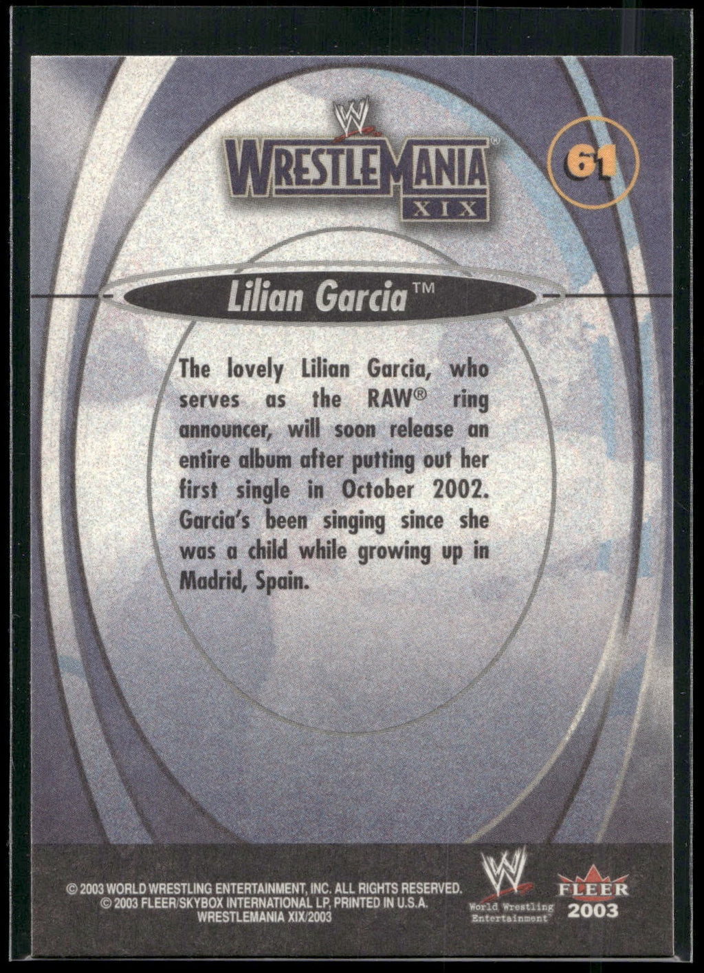 2003 Fleer WWE WrestleMania XIX #61 Lilian Garcia