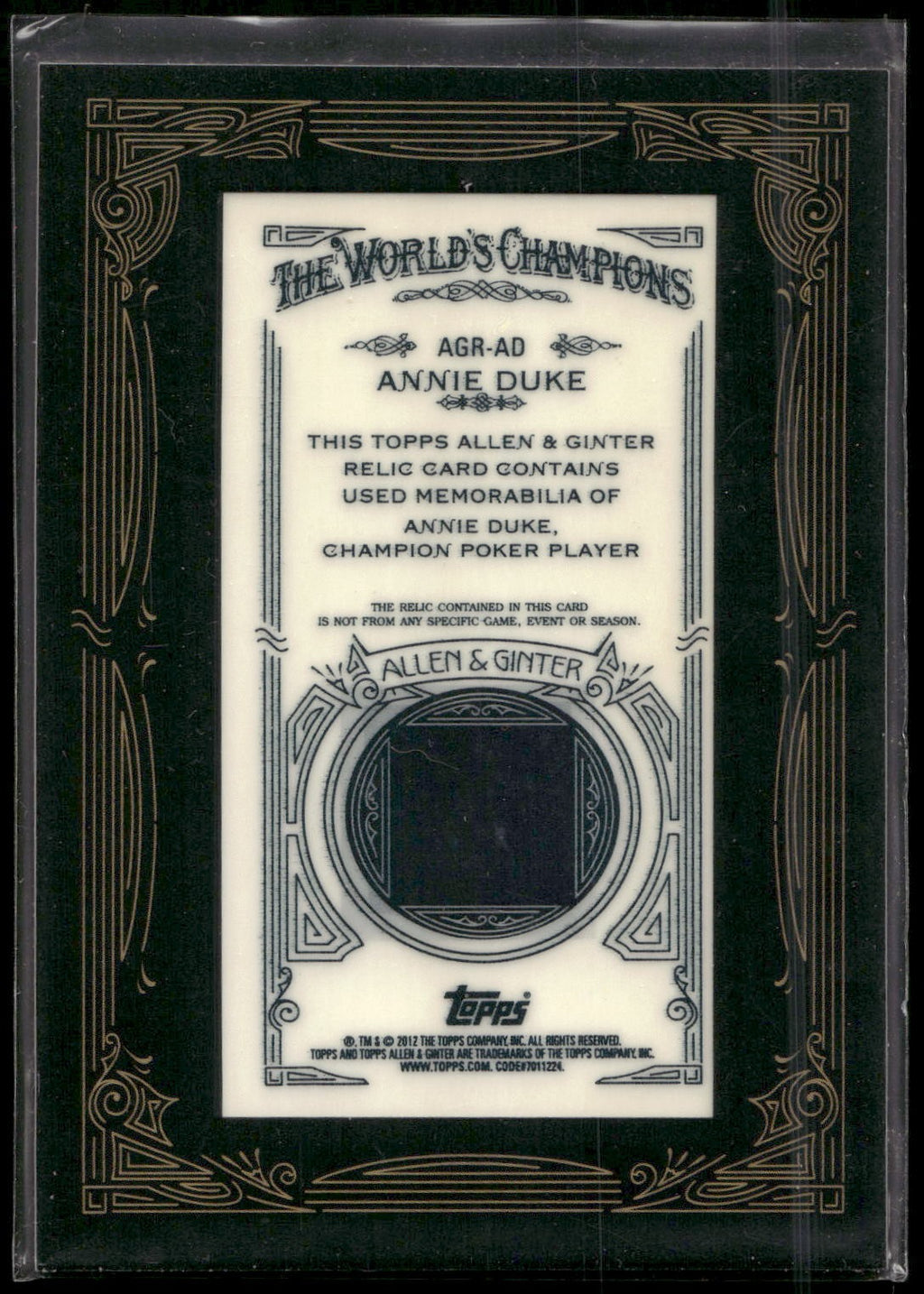 2012 Topps Allen & Ginter #AGR-AD Annie Duke Relics