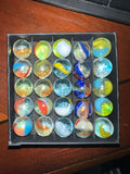 Vintage Clear Base Glass Marble Lot 25ct Surface Swirl Patch Mixed UV Cadmium #MB11