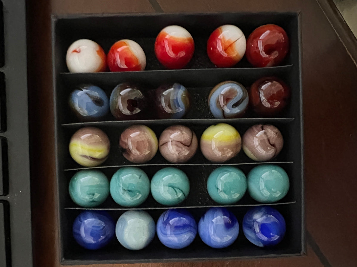 Vintage Glass Marble Lot 25 Count Swirl Patch UV Cadmium Slag Assortment #MB13