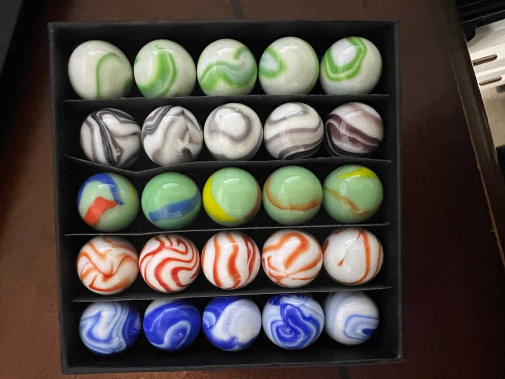 Vintage Glass Marble Lot 25 Count Swirl Mixed UV Cadmium Vaseline Slag #MB14