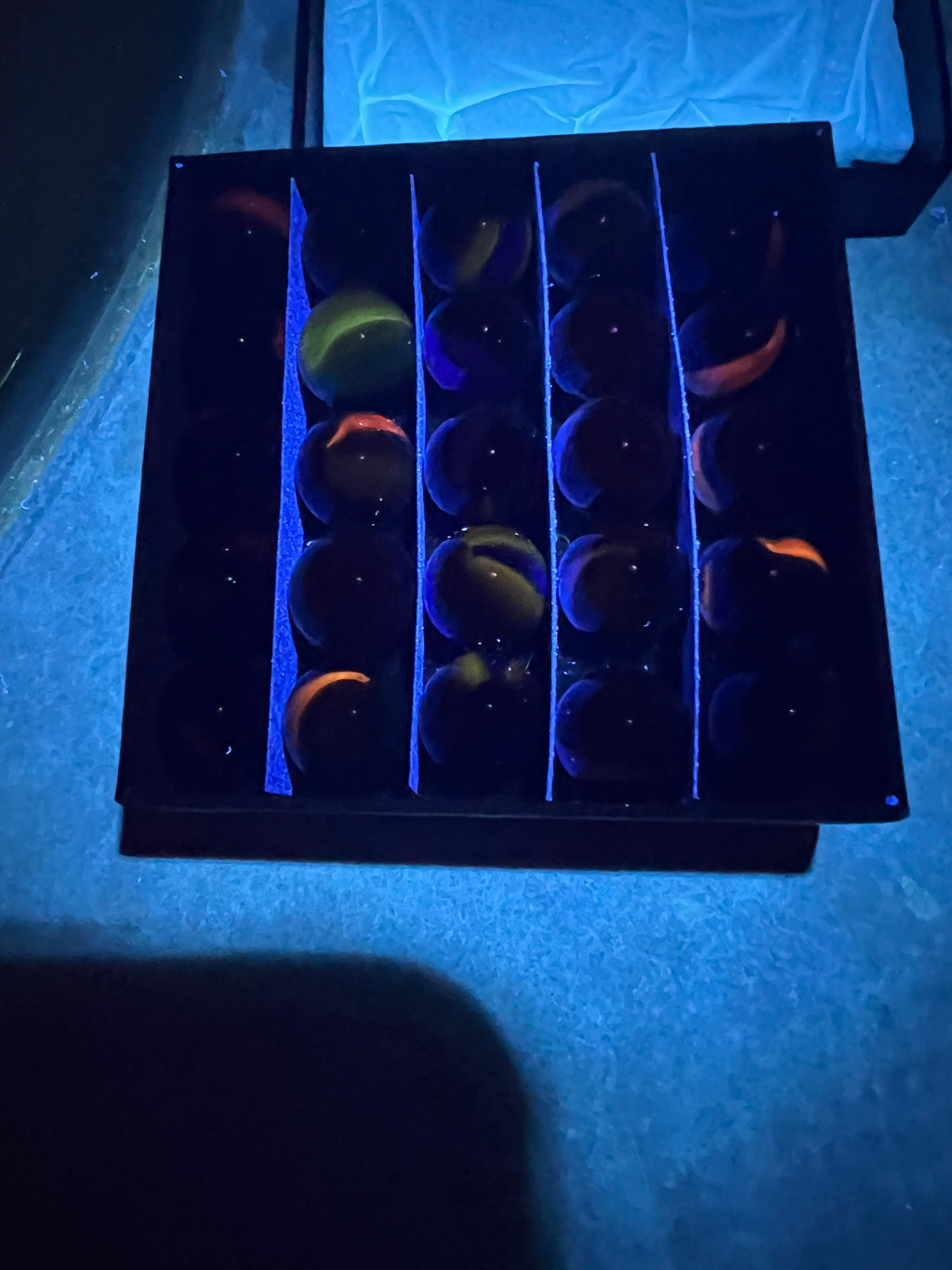 Vintage Black Opaque Glass Marble Lot 25ct Ribbon Swirl UV Cadmium Slag #MB15