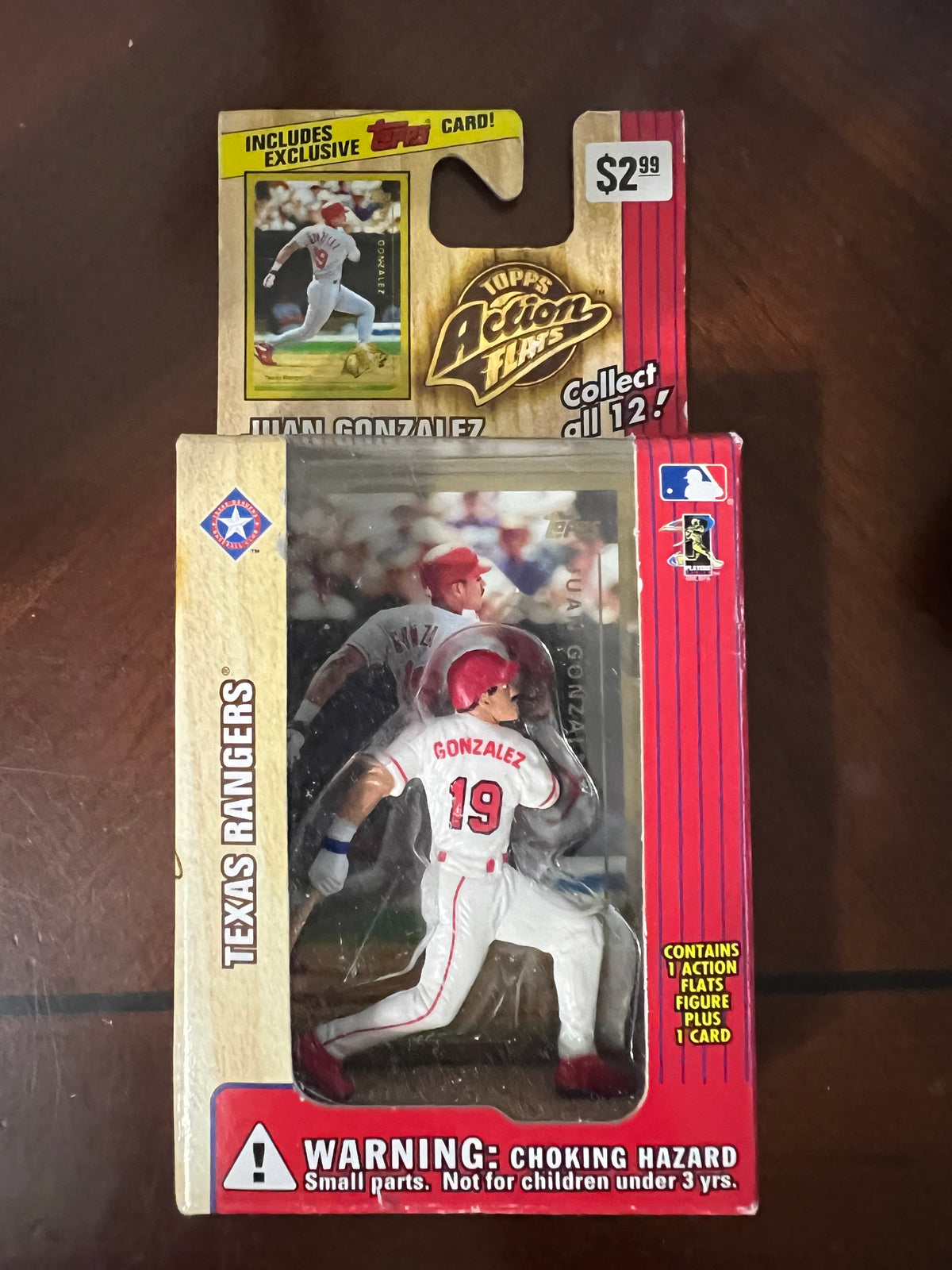 1999 Topps Action Flats Series 1 Juan Gonzalez Texas Rangers Figure Card Box