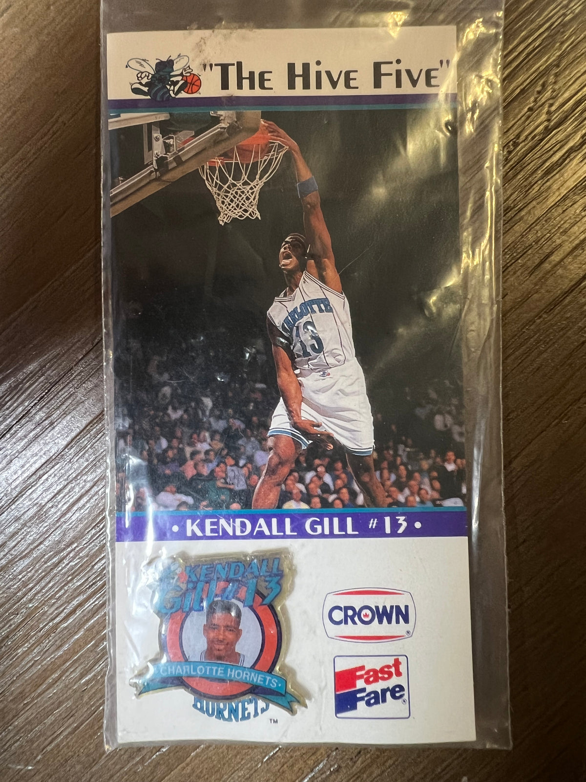 1992 Charlotte Hornets Crown Fast Fare The Hive Five Pin Card Complete Set