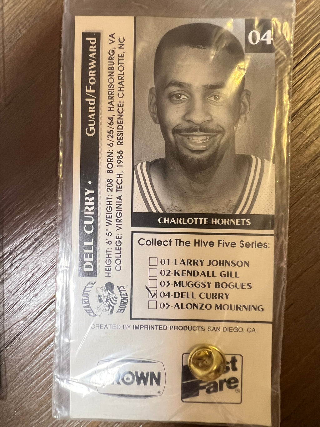 1992 Charlotte Hornets Crown Fast Fare The Hive Five Pin Card Complete Set