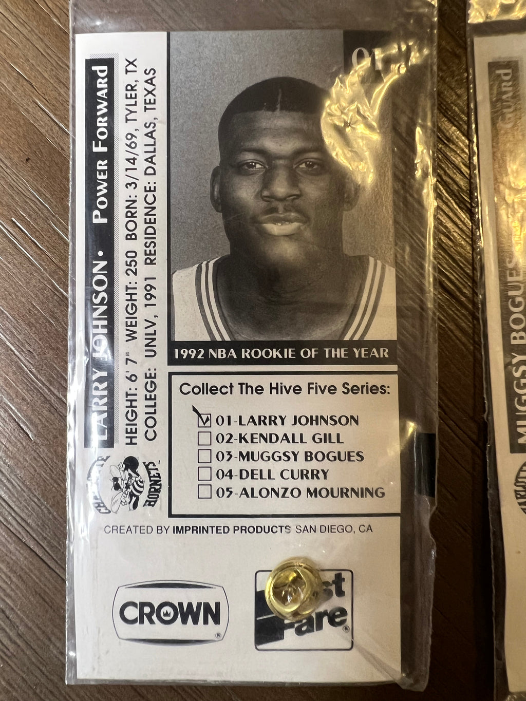 1992 Charlotte Hornets Crown Fast Fare The Hive Five Pin Card Complete Set