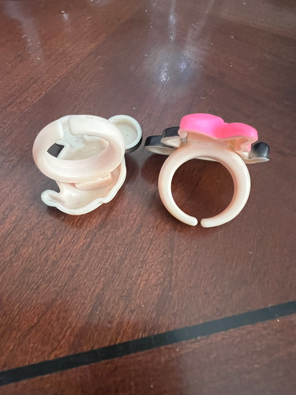 Vintage Walt Disney Mickey & Minnie Mouse Plastic Head Rings Lot of 2