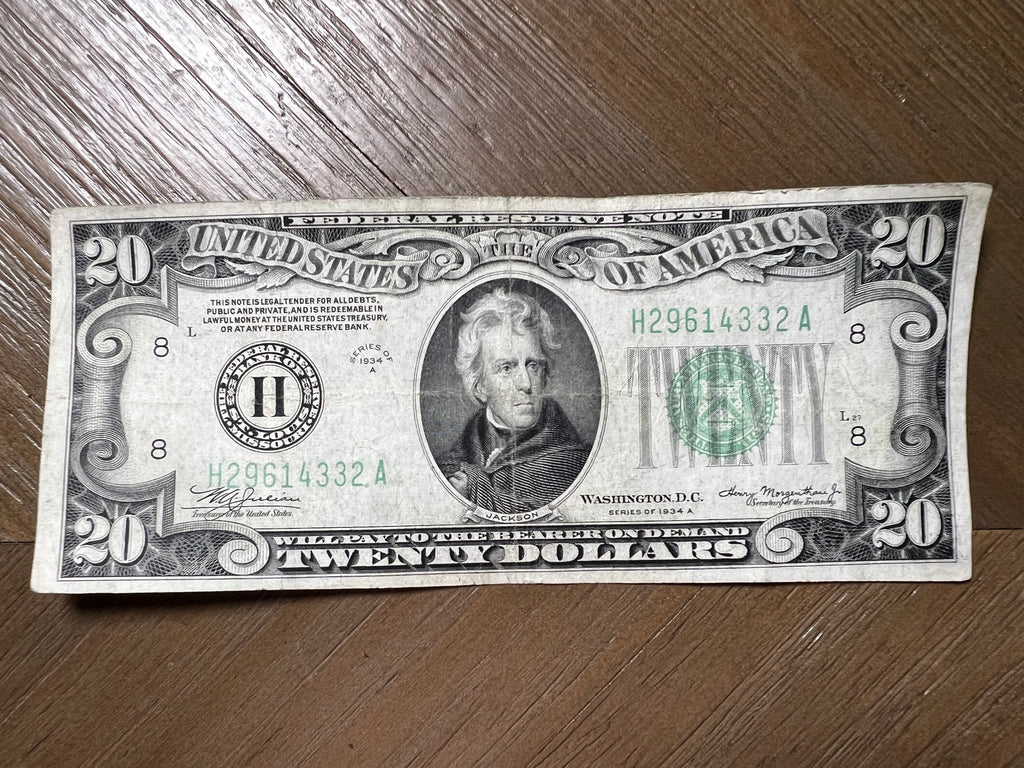 1934A $20 St. Louis Federal Reserve Note Light Green Seal Jackson