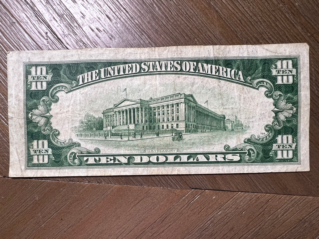 Series 1934A $10 New York Federal Reserve Note Lime Green Seal Hamilton
