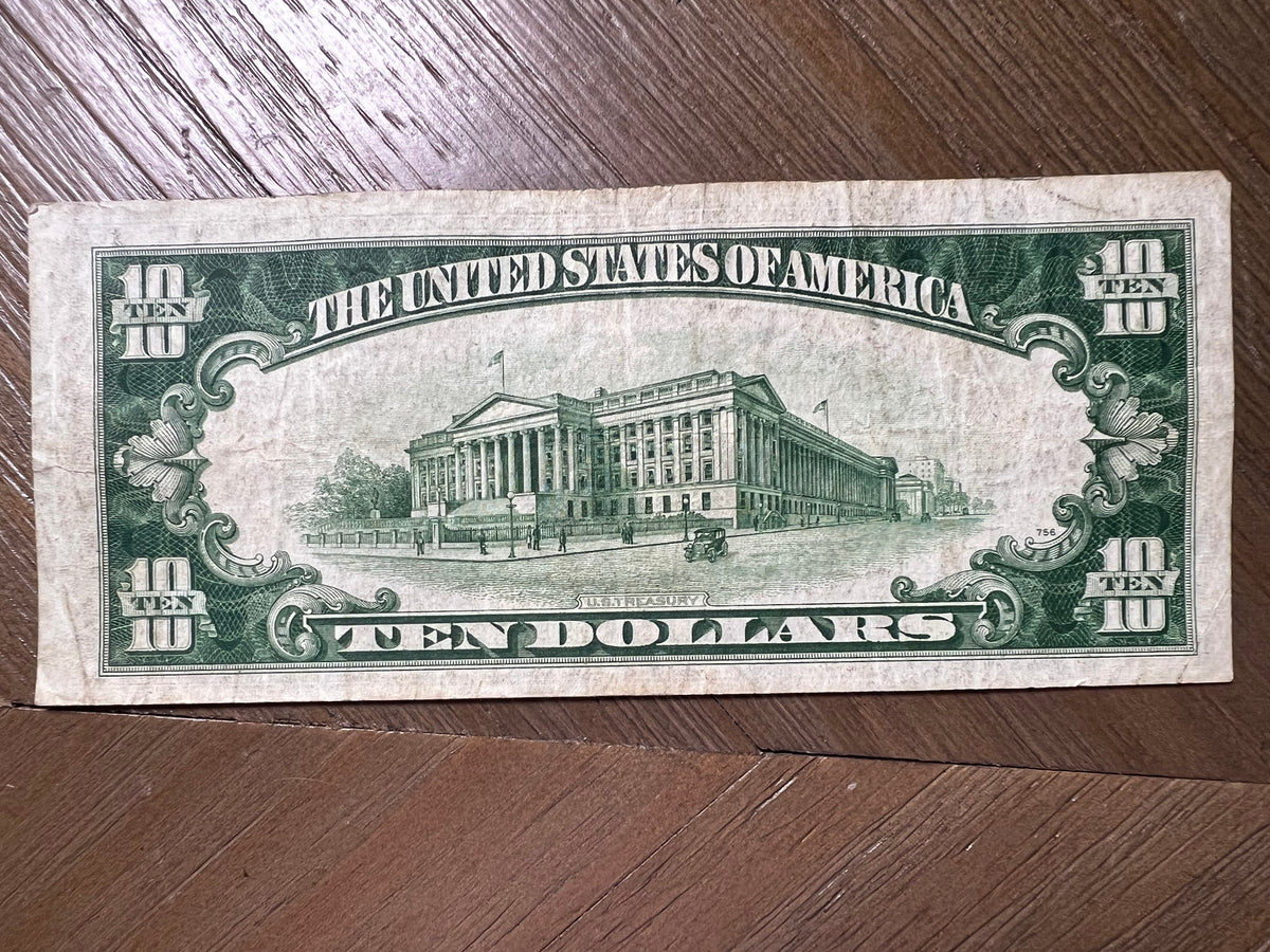 Series 1934A $10 New York Federal Reserve Note Lime Green Seal Hamilton
