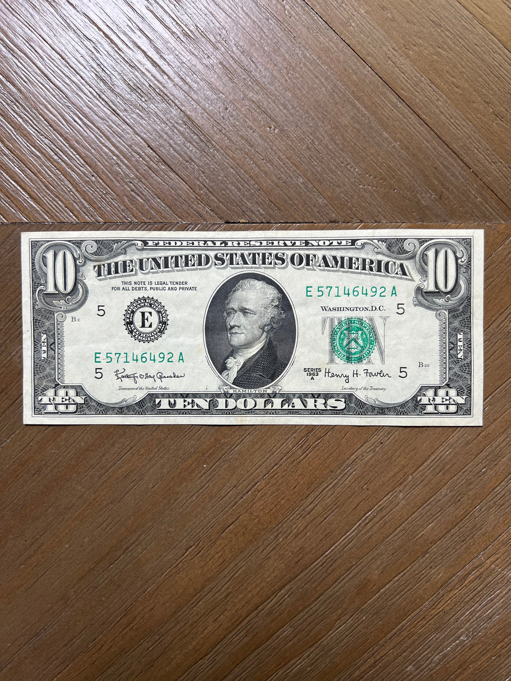 Series 1963A $10 Federal Reserve Note Richmond Green Seal Hamilton