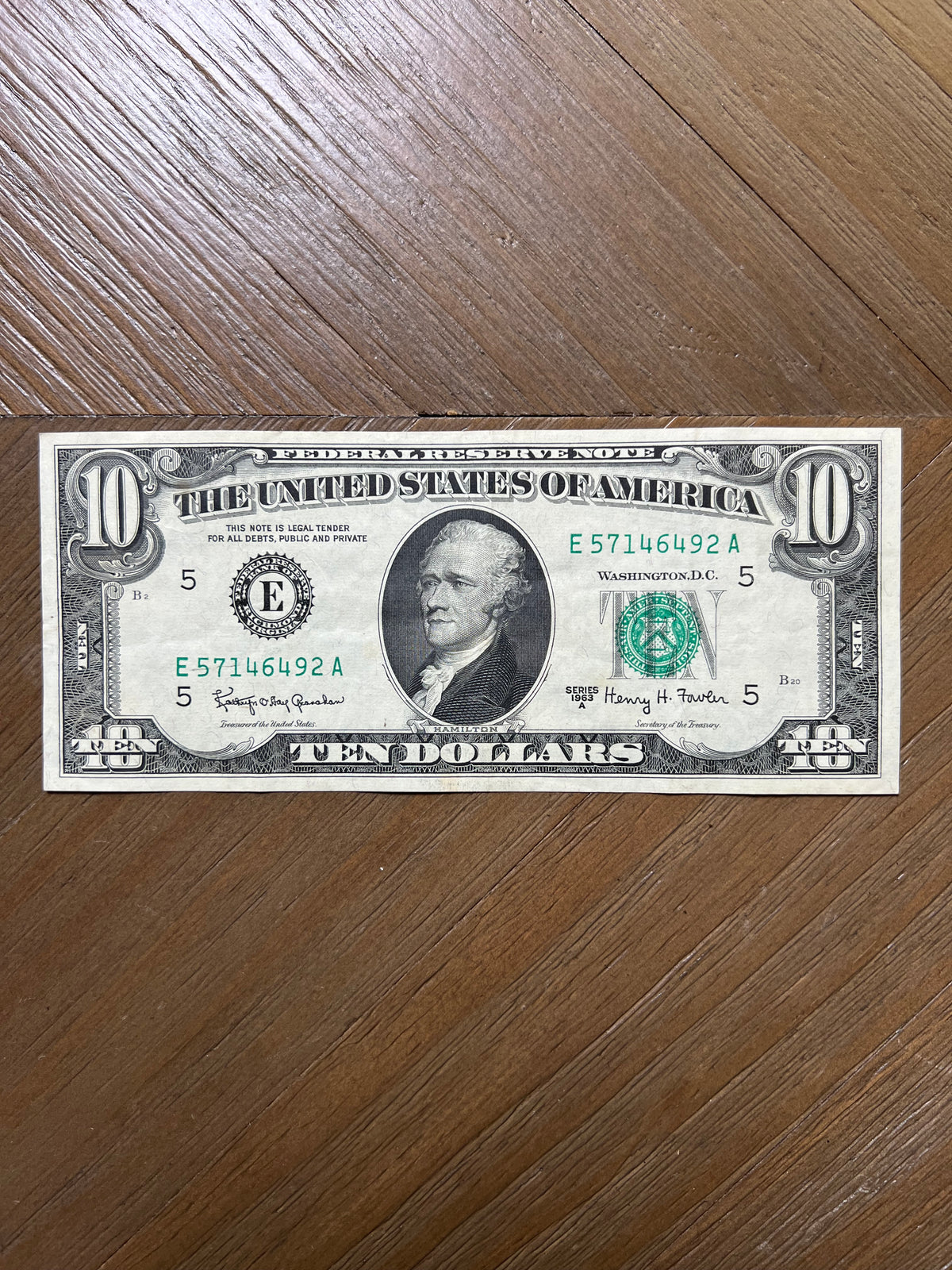 Series 1963A $10 Federal Reserve Note Richmond Green Seal Hamilton