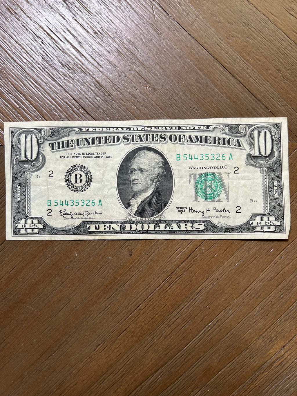 Series 1963A $10 New York Federal Reserve Note Green Seal Hamilton
