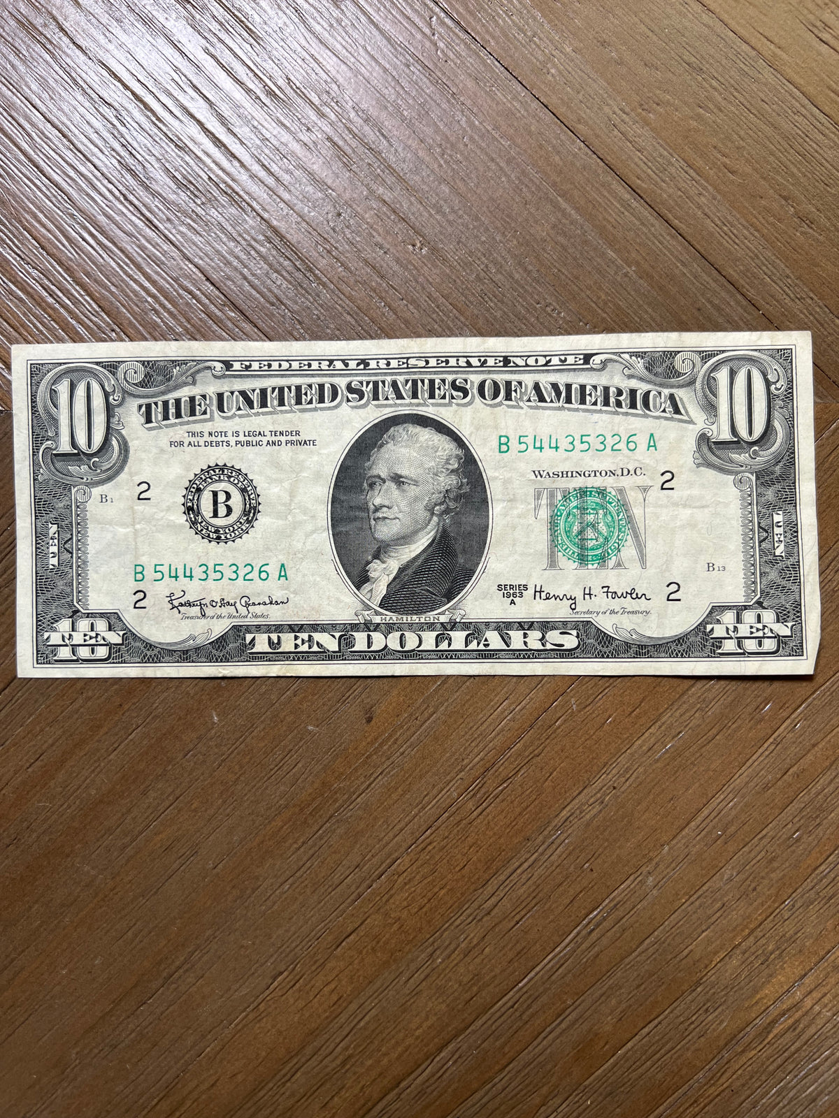Series 1963A $10 New York Federal Reserve Note Green Seal Hamilton