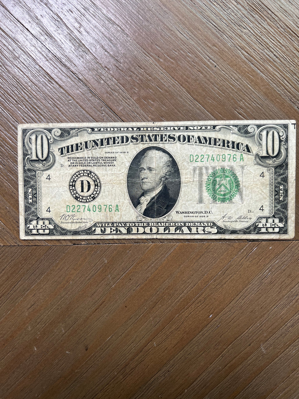 1928B $10 Cleveland Federal Reserve Note Gold Clause