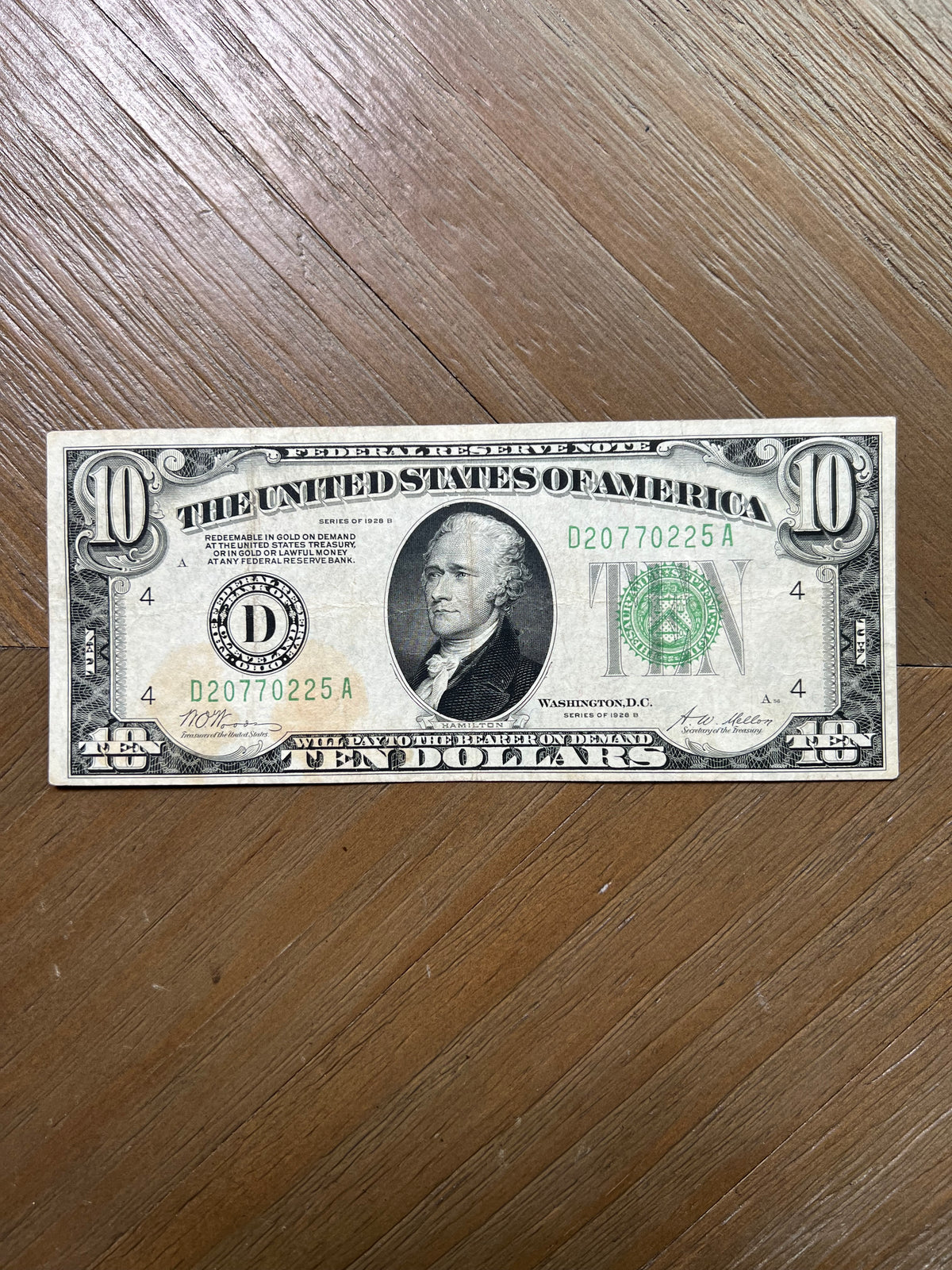 1928B $10 Cleveland Federal Reserve Note Gold Clause