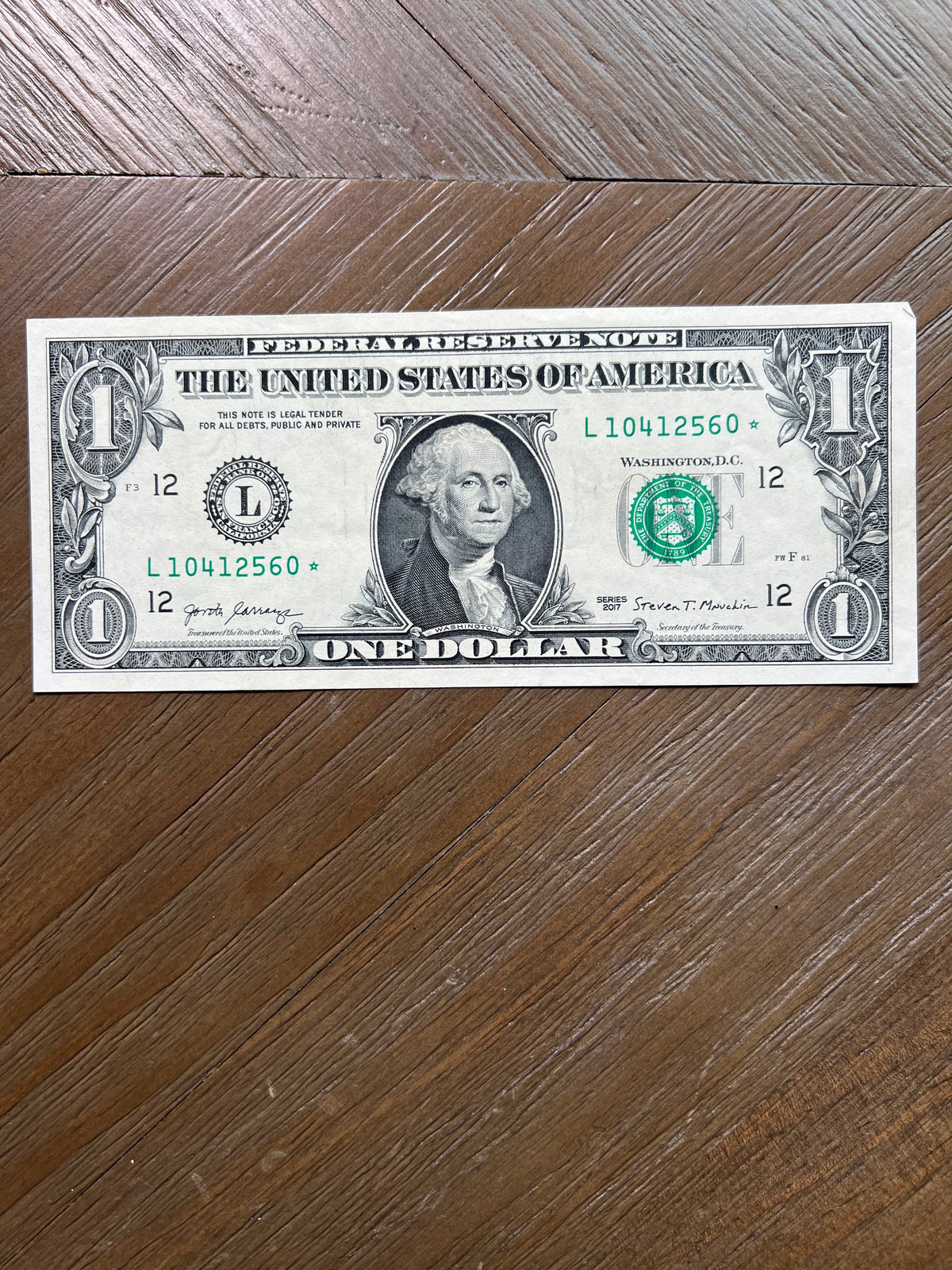 Series 2017 $1 San Francisco Federal Reserve Star Note Replacement Bill