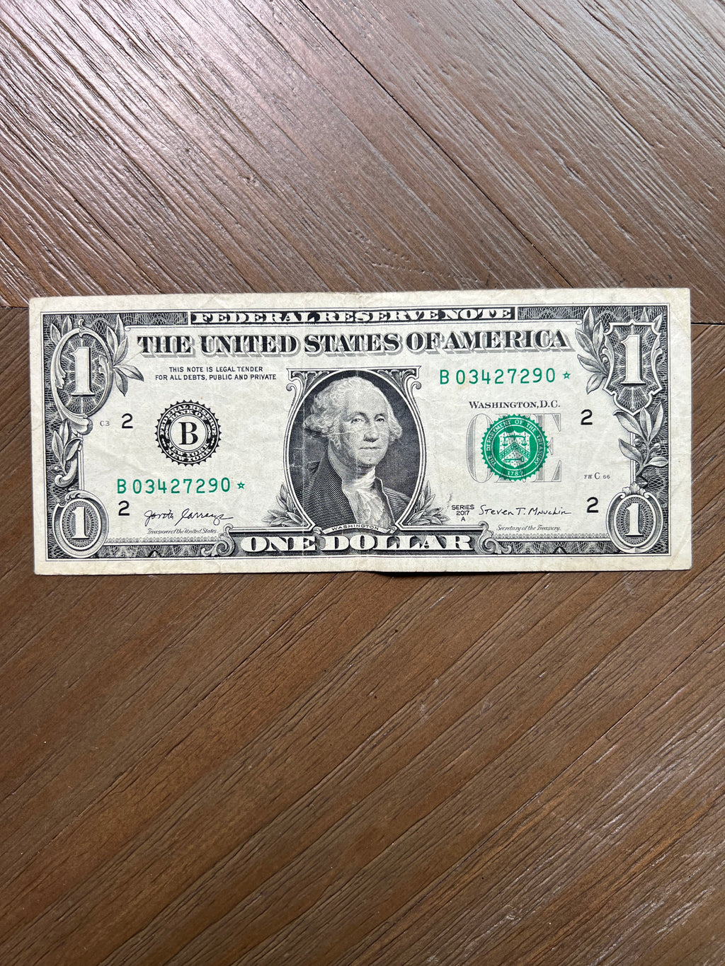 Series 2017 $1 New York Federal Reserve Star Note Replacement Bill